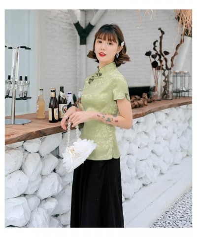 Women Chinese Cheongsam Tops Qipao Shirts Tang Suit Blouses Short Sleeve Green Color $15.04 Blouses