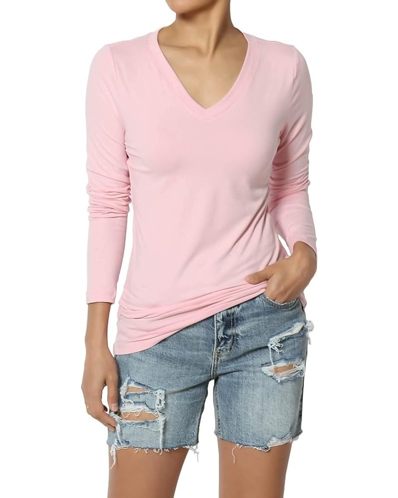 Women's Essential Soft Jersey V-Neck Long Sleeve T-Shirts Basic Stretch Slim Tee Dusty Pink $9.87 T-Shirts