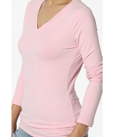 Women's Essential Soft Jersey V-Neck Long Sleeve T-Shirts Basic Stretch Slim Tee Dusty Pink $9.87 T-Shirts