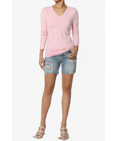 Women's Essential Soft Jersey V-Neck Long Sleeve T-Shirts Basic Stretch Slim Tee Dusty Pink $9.87 T-Shirts