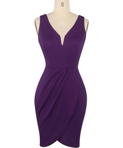 Women's Wrap V Neck Bodycon Ruched Cocktail Party Dress Chic Church Wedding Club Pencil Dresses OX345 Purple $23.21 Dresses