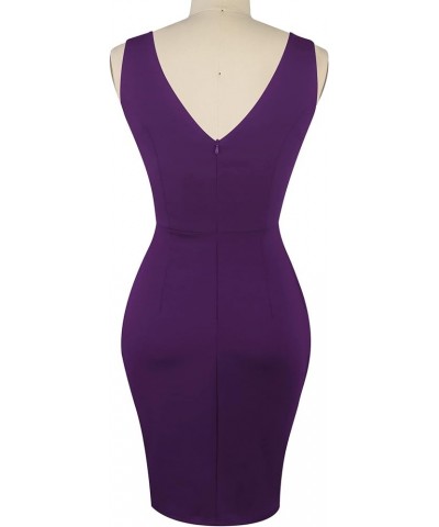 Women's Wrap V Neck Bodycon Ruched Cocktail Party Dress Chic Church Wedding Club Pencil Dresses OX345 Purple $23.21 Dresses