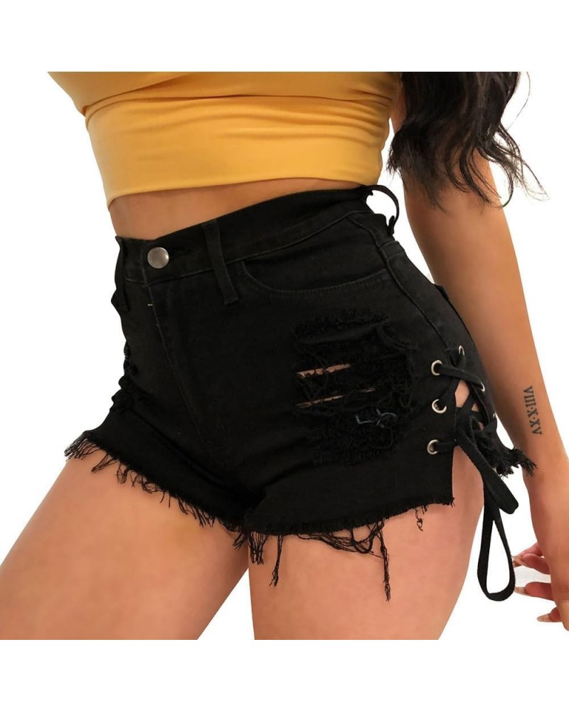 Women Ripped Distressed Skinny Denim Shorts, Sexy Ripped Jean Shorts Hot Pants with Pockets, Short Shorts for Women Dark Blue...