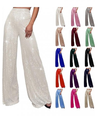 Sequin Pants for Women Wide Leg Elastic High Waist Sparkle Pants Bling Shiny Glitter Loose Bell Bottom Trousers White $11.50 ...