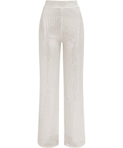 Sequin Pants for Women Wide Leg Elastic High Waist Sparkle Pants Bling Shiny Glitter Loose Bell Bottom Trousers White $11.50 ...