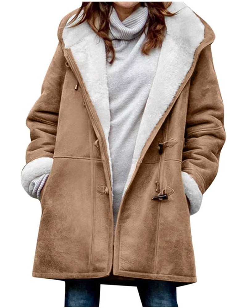 Womens Sherpa Lined Jackets Fashion Winter Fuzzy Fleece Hoodie Sweatshirt Casual Soft Cozy Horn Button Down Coats G02-brown $...