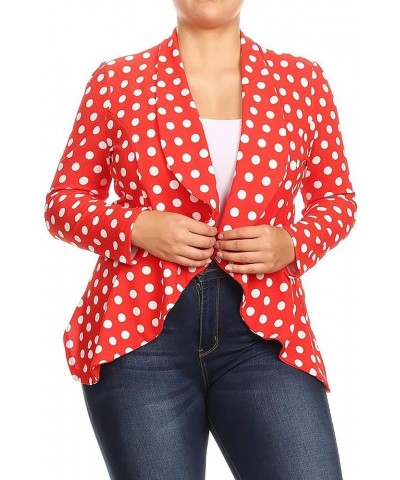 Women's Womens Lightweight Classic Draped Open Front Blazer with Plus Size Mbl00198 Medium Polka Red $14.53 Blazers