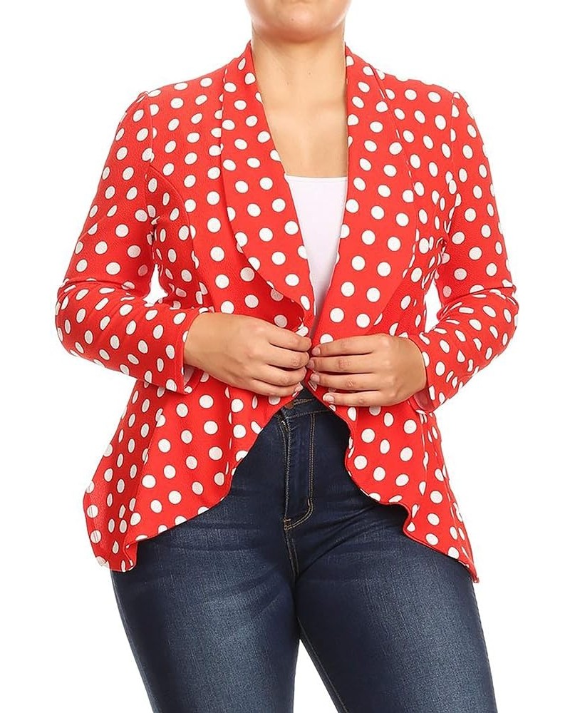 Women's Womens Lightweight Classic Draped Open Front Blazer with Plus Size Mbl00198 Medium Polka Red $14.53 Blazers