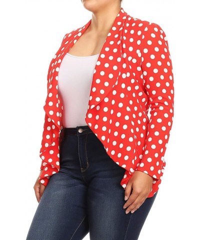 Women's Womens Lightweight Classic Draped Open Front Blazer with Plus Size Mbl00198 Medium Polka Red $14.53 Blazers