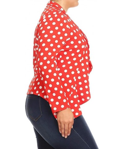 Women's Womens Lightweight Classic Draped Open Front Blazer with Plus Size Mbl00198 Medium Polka Red $14.53 Blazers