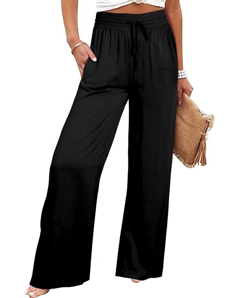 Women's Wide Leg Pants Dressy Casual Work Pants High Waisted Palazzo Pant Flowy Wide Leg Trousers 03-black $10.06 Pants