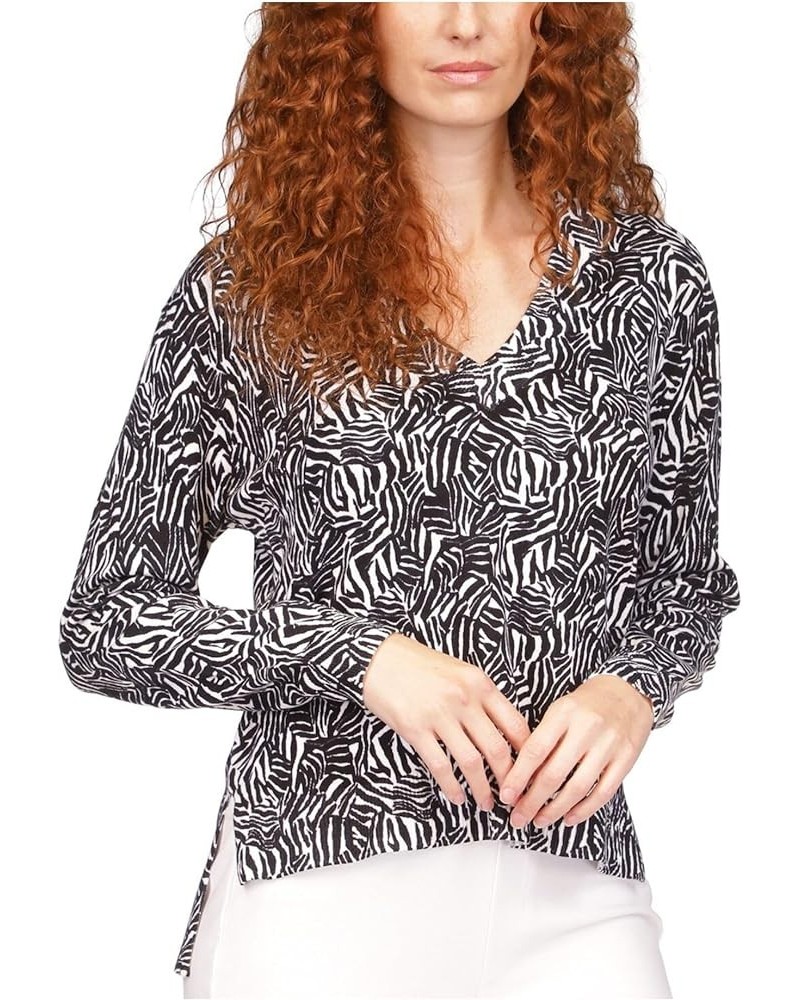 Women's Zebra Drop-Hem Sweater in Black/White Black/White $26.94 Sweaters