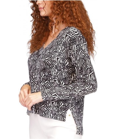 Women's Zebra Drop-Hem Sweater in Black/White Black/White $26.94 Sweaters