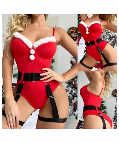 Womens Christmas Lingerie With Garter Belt Santa Teddy Babydoll Clubwear Pajamas Warm Lounge Soft Fall Winter Sleepwear 195 R...