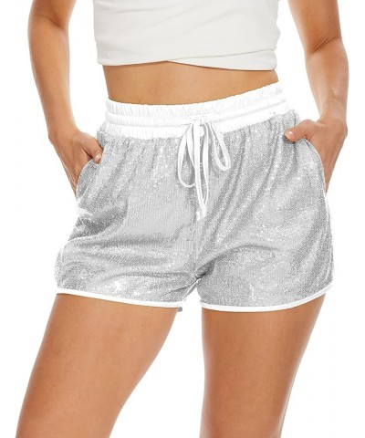 Sequins Rave Shorts for Women High Waist Casual Loose A Line Hot Pants Sparkly Clubwear Night-Out Shorts Silver $18.40 Shorts