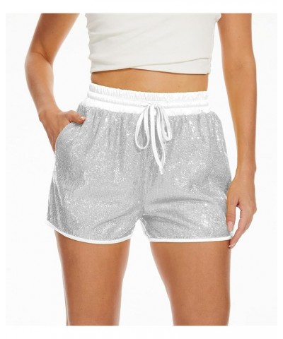 Sequins Rave Shorts for Women High Waist Casual Loose A Line Hot Pants Sparkly Clubwear Night-Out Shorts Silver $18.40 Shorts