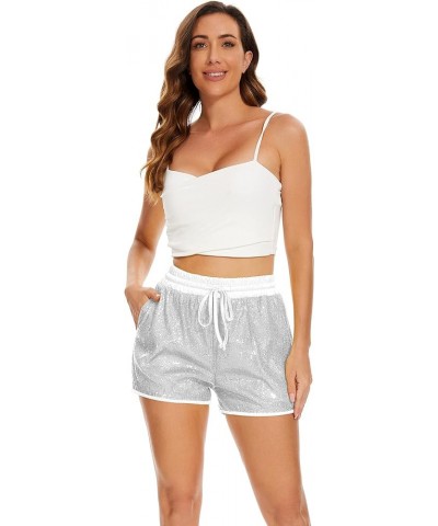 Sequins Rave Shorts for Women High Waist Casual Loose A Line Hot Pants Sparkly Clubwear Night-Out Shorts Silver $18.40 Shorts