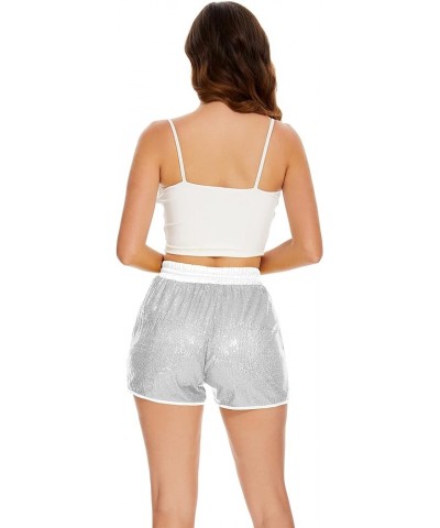 Sequins Rave Shorts for Women High Waist Casual Loose A Line Hot Pants Sparkly Clubwear Night-Out Shorts Silver $18.40 Shorts