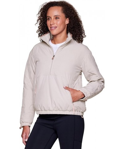 Women's 1/2 Zip Puffer, Partial Zip Up Quick Drying Puffer Jacket with Zipper Pockets, Mock Neck Puffer Sweatshirt Sand $25.3...