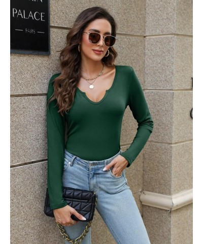 Women Long Sleeve Tops V Neck T Shirts for Women Fall Tops Long Sleeve Tee Shirts Fitted Green $9.68 T-Shirts