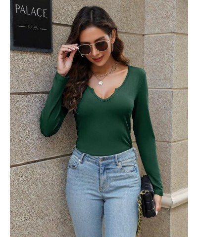 Women Long Sleeve Tops V Neck T Shirts for Women Fall Tops Long Sleeve Tee Shirts Fitted Green $9.68 T-Shirts