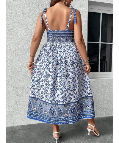 Women's Summer Boho Dress Floral Print Spaghetti Strap Square Neck Shirred Maxi Dress Beach Sun Dress Plus Multi Blue $26.87 ...