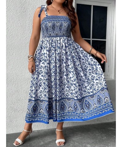 Women's Summer Boho Dress Floral Print Spaghetti Strap Square Neck Shirred Maxi Dress Beach Sun Dress Plus Multi Blue $26.87 ...