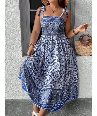 Women's Summer Boho Dress Floral Print Spaghetti Strap Square Neck Shirred Maxi Dress Beach Sun Dress Plus Multi Blue $26.87 ...