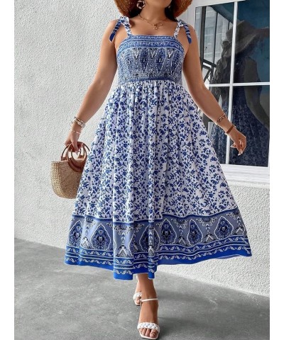 Women's Summer Boho Dress Floral Print Spaghetti Strap Square Neck Shirred Maxi Dress Beach Sun Dress Plus Multi Blue $26.87 ...