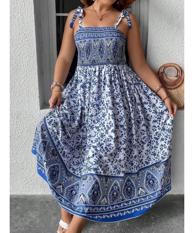 Women's Summer Boho Dress Floral Print Spaghetti Strap Square Neck Shirred Maxi Dress Beach Sun Dress Plus Multi Blue $26.87 ...