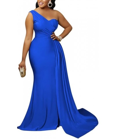 Womens Sexy One Shoulder Slit Long Mermaid Dress Bodycon Formal Evening Prom Gowns Blue $24.44 Dresses