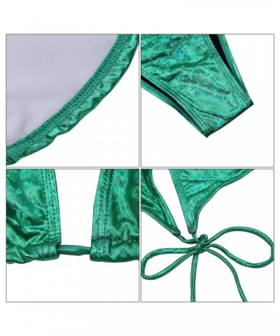 Women's Liquid Metallic Sexy Triangle Bikini Set Shiny Bathing Suit Two Pieces Swimsuit Tie Two Sides Bottom Metallic Green $...