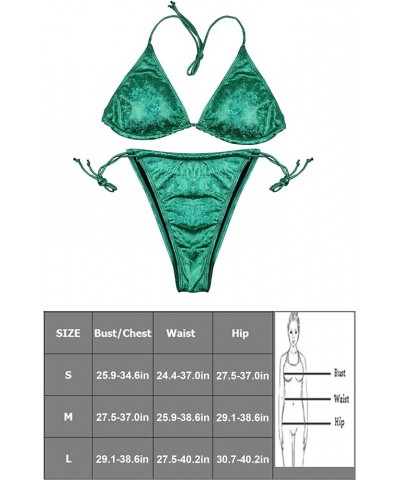 Women's Liquid Metallic Sexy Triangle Bikini Set Shiny Bathing Suit Two Pieces Swimsuit Tie Two Sides Bottom Metallic Green $...