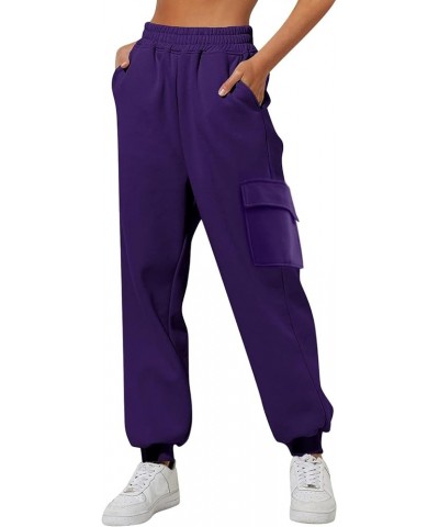 Women's Thin High Waisted Loose Sweatpants Comfortable Jogging Fit Soft Warm Pants with Pockets Purple $4.09 Pants