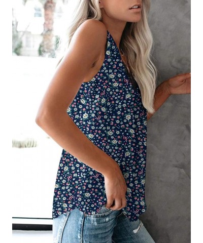 Women Ladies Sexy V Neck Lace Trim Tank Tops Dressy Camisole Casual Loose Sleeveless Chiffon Blouse Shirts Floral Navy Blue $...