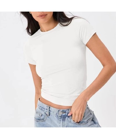 Women’s Y2K Graphic Print Crop Tops Grunge Short Sleeve Tee Shirts Cute Baby Tees for Teen Girls Solid White $8.54 T-Shirts