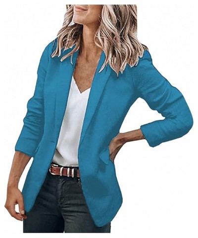 Blazer Jackets for Women Casual Long Sleeve Lapel Oversized Button Work Office Blazer Suit Jacket Plus Size 04-blue $7.19 Bla...