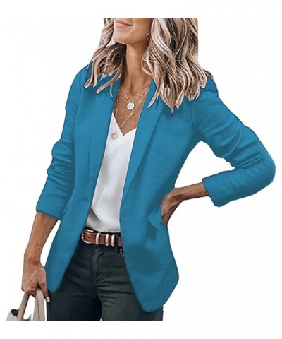 Blazer Jackets for Women Casual Long Sleeve Lapel Oversized Button Work Office Blazer Suit Jacket Plus Size 04-blue $7.19 Bla...