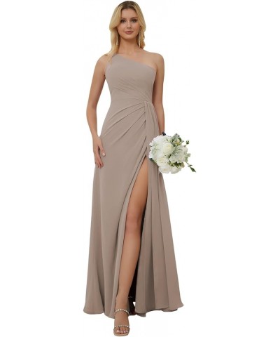 One Shoulder Bridesmaid Dresses Long for Women Split Chiffon Formal Dresses for Wedding Guest Taupe $24.60 Dresses