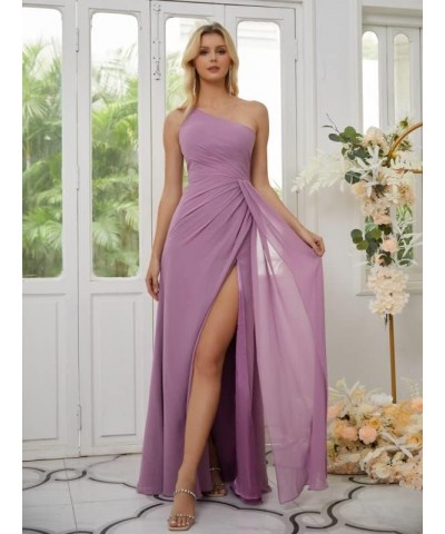 One Shoulder Bridesmaid Dresses Long for Women Split Chiffon Formal Dresses for Wedding Guest Taupe $24.60 Dresses