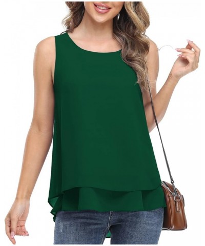 Women's Sleeveless Chiffon Tank Top Double Layers Casual Blouse Tunic Dark Green $13.12 Tanks