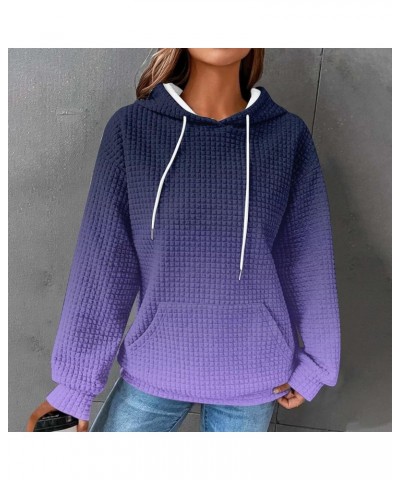 Hoodies for Women Casual Round Neck Gradient Printed Long Sleeve Sweatshirt Loose Pullover Hooded Sweatshirt Top 1-dark Purpl...