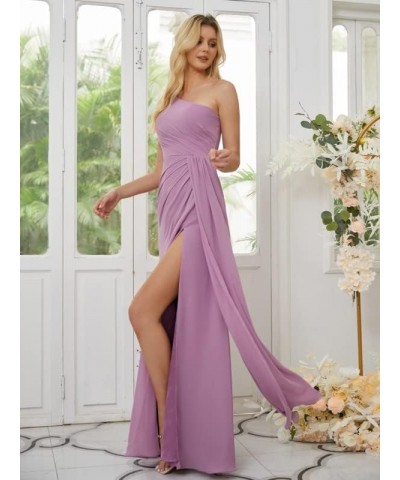 One Shoulder Bridesmaid Dresses Long for Women Split Chiffon Formal Dresses for Wedding Guest Taupe $24.60 Dresses