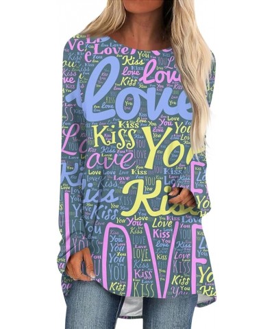 Valentines Tops for Women 2024 Casual Long Sleeve Holiday Heart Graphic Tees Cute Plus Size Shirts E-dark Blue $10.82 Tops