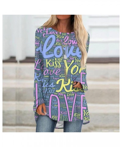 Valentines Tops for Women 2024 Casual Long Sleeve Holiday Heart Graphic Tees Cute Plus Size Shirts E-dark Blue $10.82 Tops