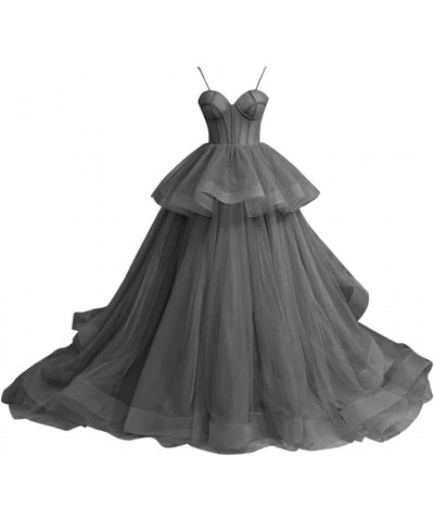 Tulle Prom Dresses for Women Long Spaghetti Straps Ball Gown Puffy Sweetheart Princess Formal Evening Party Gowns Dark Gray $...