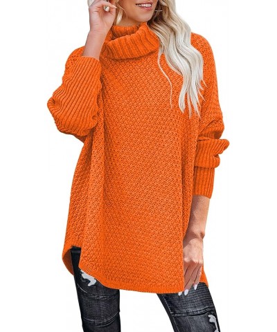 Women's Turtleneck Long Sleeve Tunic Sweater Oversized Chunky Knit Pullover Jumper Tops Orange $20.29 Sweaters