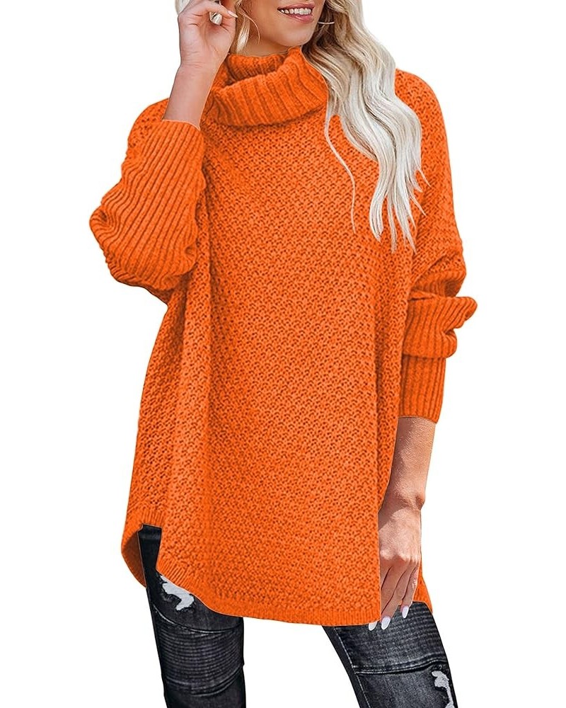 Women's Turtleneck Long Sleeve Tunic Sweater Oversized Chunky Knit Pullover Jumper Tops Orange $20.29 Sweaters