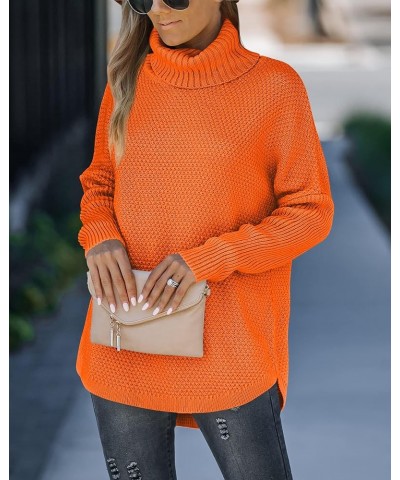 Women's Turtleneck Long Sleeve Tunic Sweater Oversized Chunky Knit Pullover Jumper Tops Orange $20.29 Sweaters