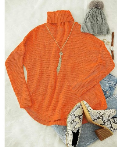 Women's Turtleneck Long Sleeve Tunic Sweater Oversized Chunky Knit Pullover Jumper Tops Orange $20.29 Sweaters